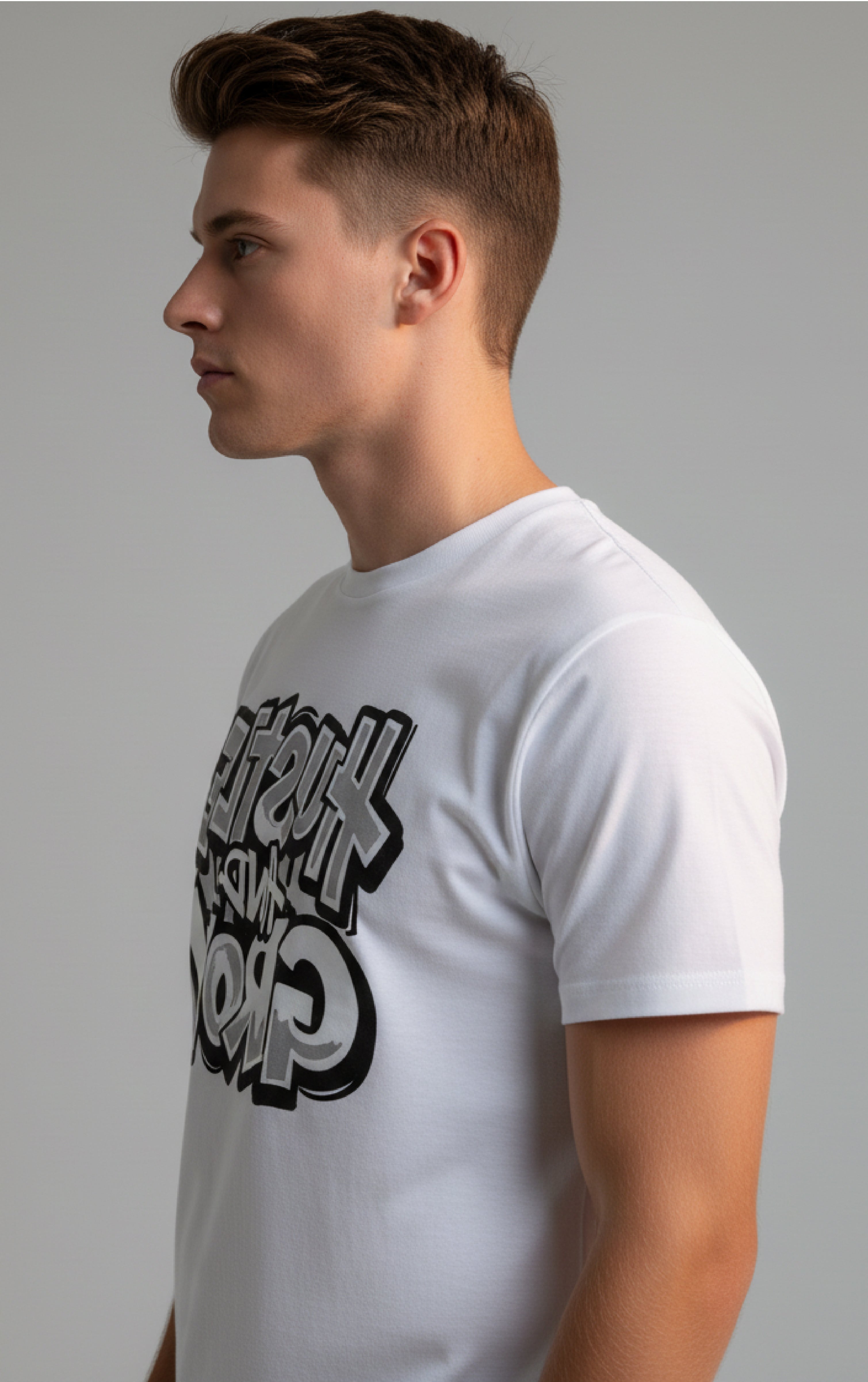 Men Printed White Cotton Tshirt