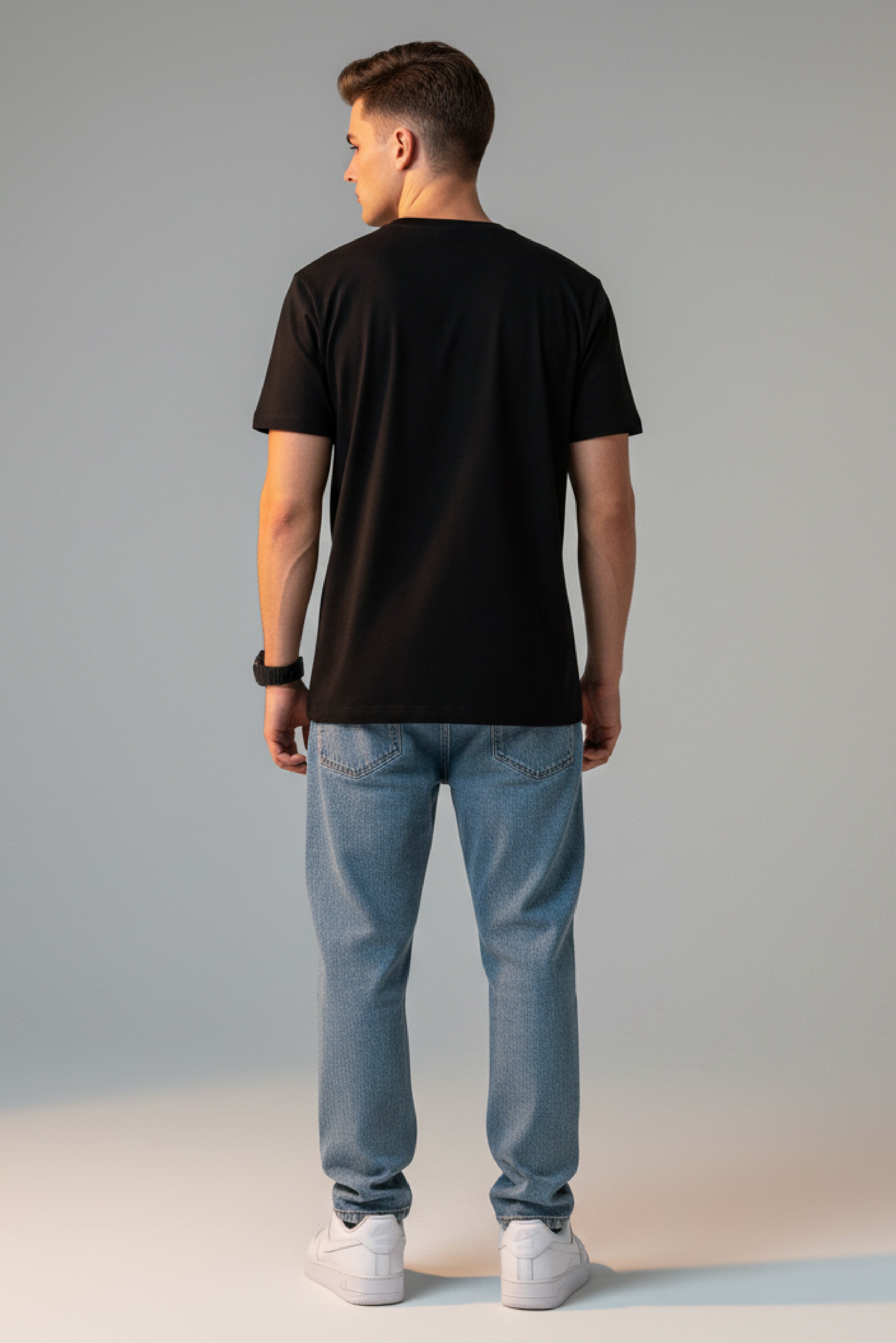 Men Printed Black Cotton Tshirt