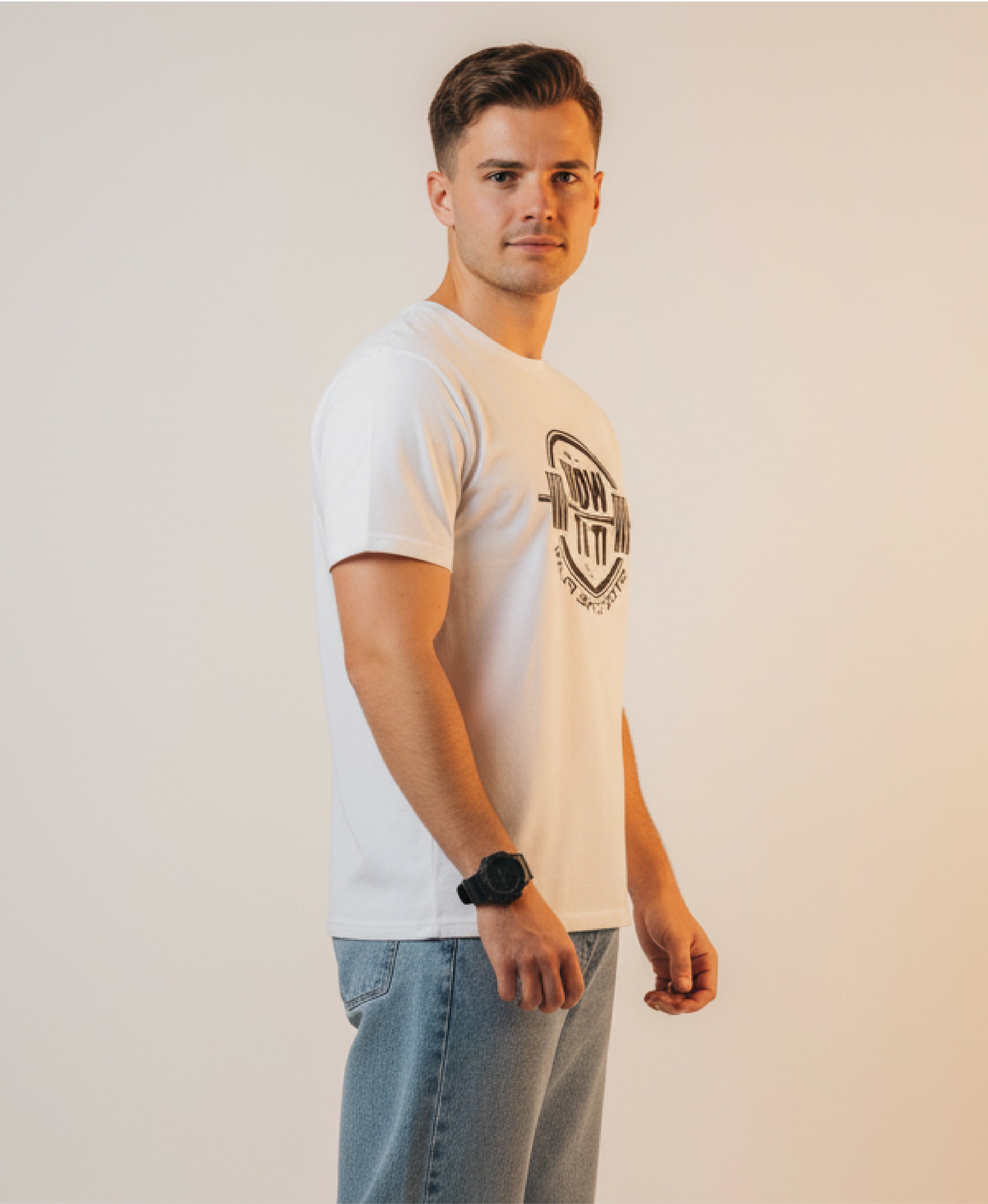 Men Printed White Cotton Tshirt