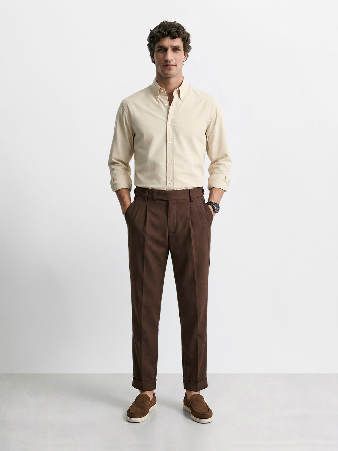Men's Brown Relaxed Fit Solid Casual Trousers
