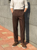 Men's Brown Relaxed Fit Solid Casual Trousers