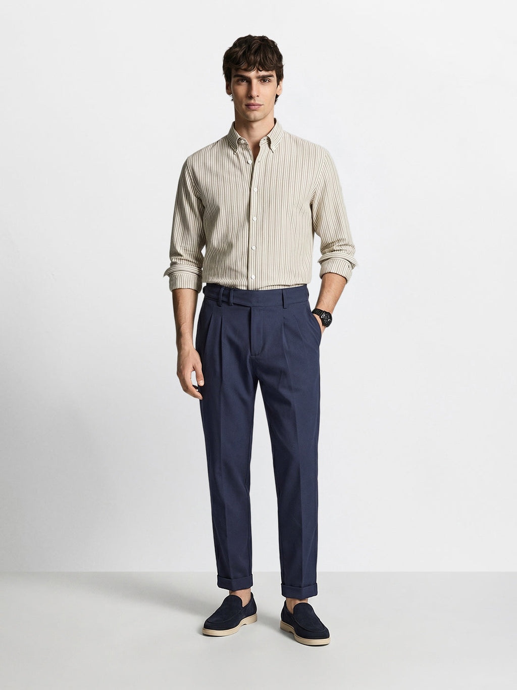 Men's Blue Relaxed Fit Solid Casual Trousers