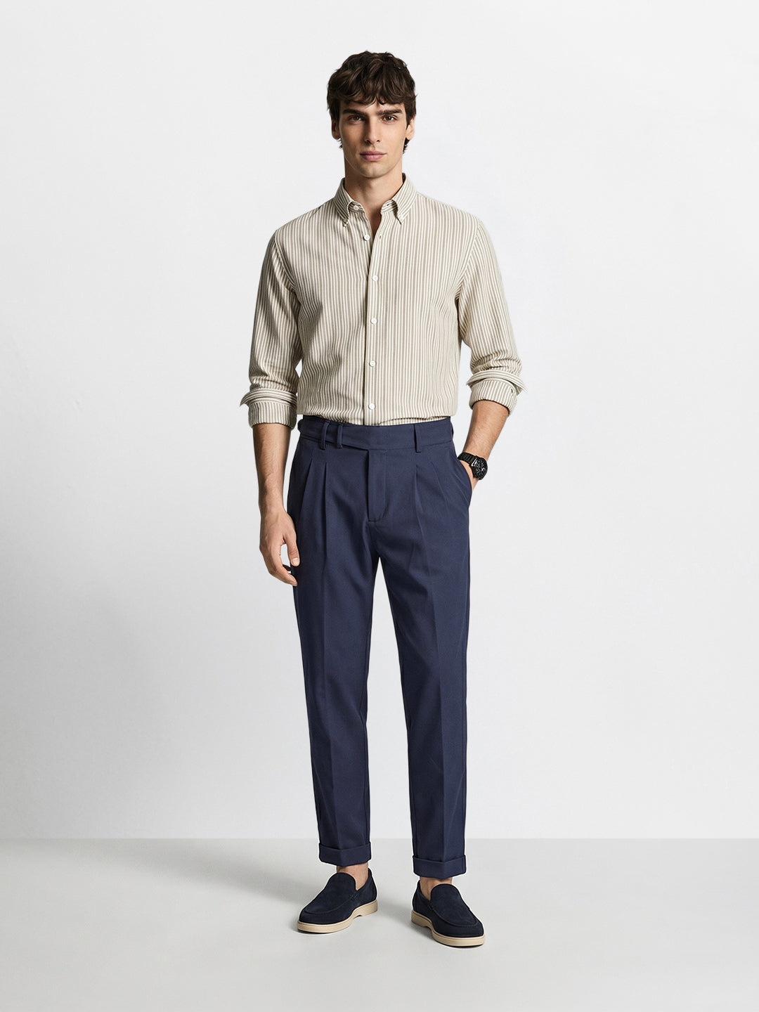 Men's Blue Relaxed Fit Solid Casual Trousers