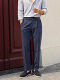 Men's Blue Relaxed Fit Solid Casual Trousers