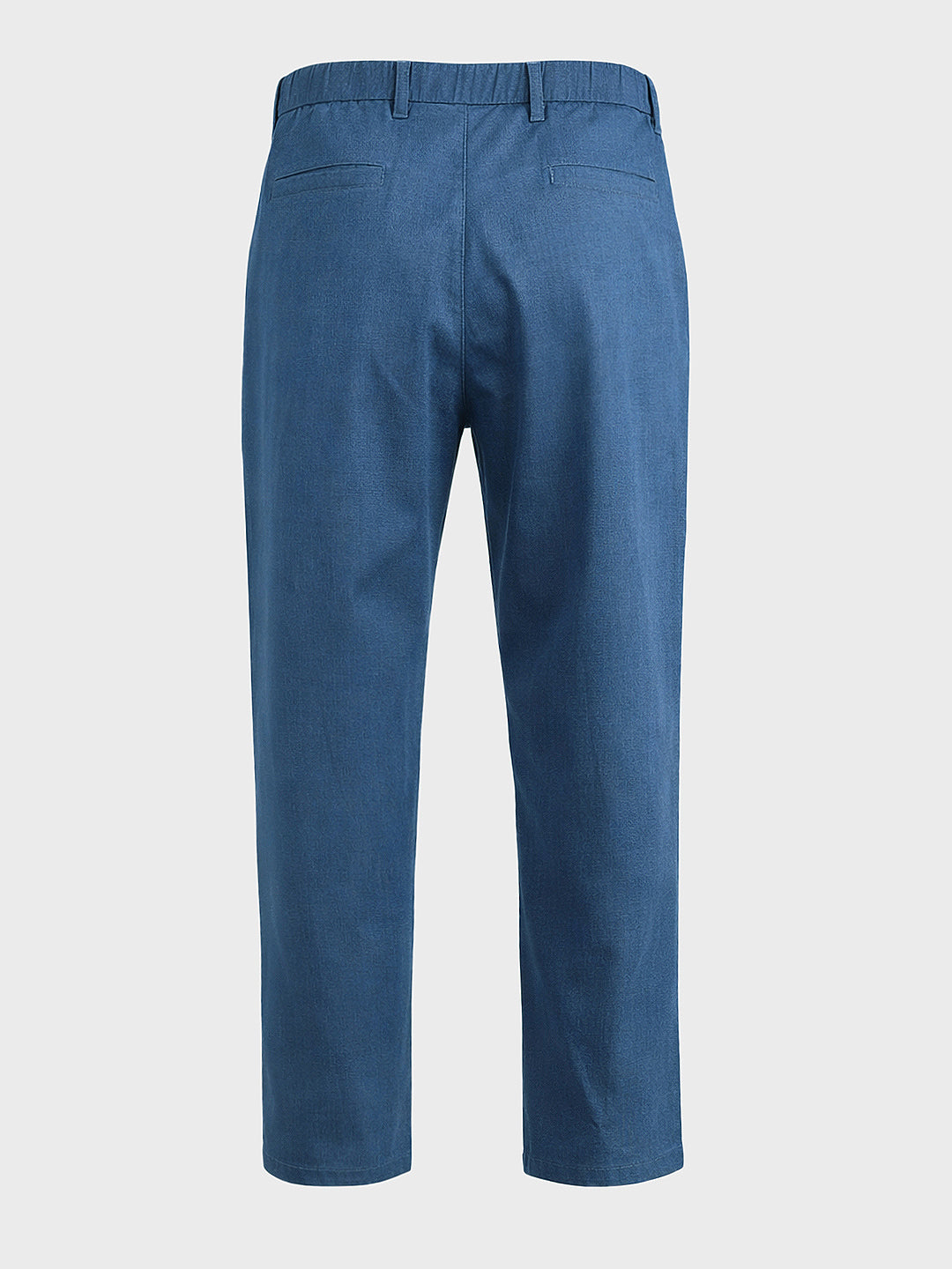 Men's Blue Regular Fit Solid Casual Trousers