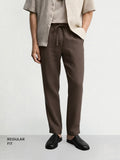 Men's Olive Regular Fit Solid Casual Trousers
