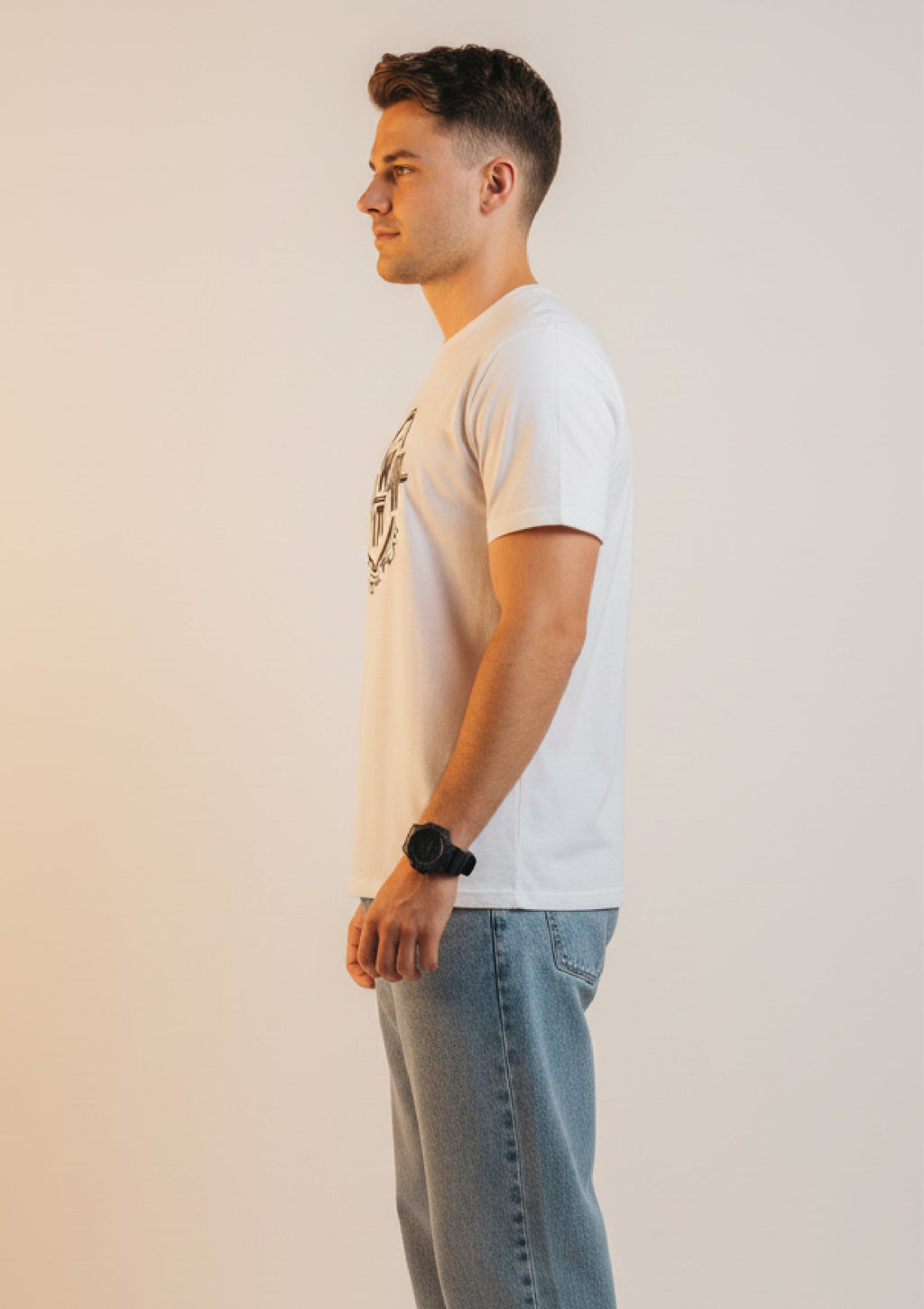 Men Printed White Cotton Tshirt