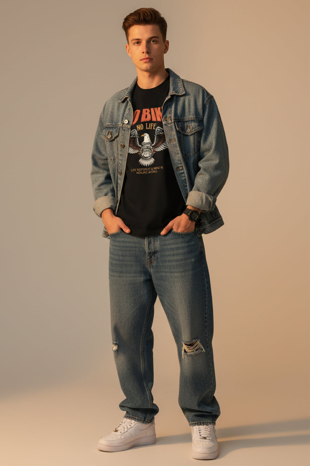Men Printed Black Cotton Tshirt