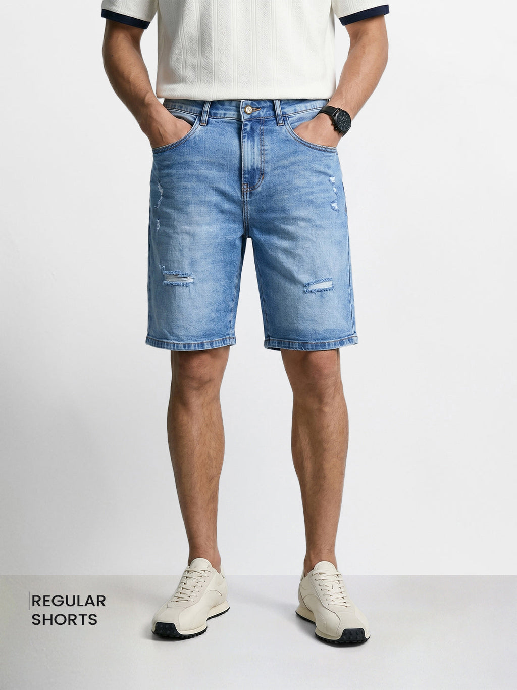 Men's Blue Regular Fit Solid Casual Shorts