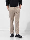 Men's Beige Regular Fit Solid Casual Chinos