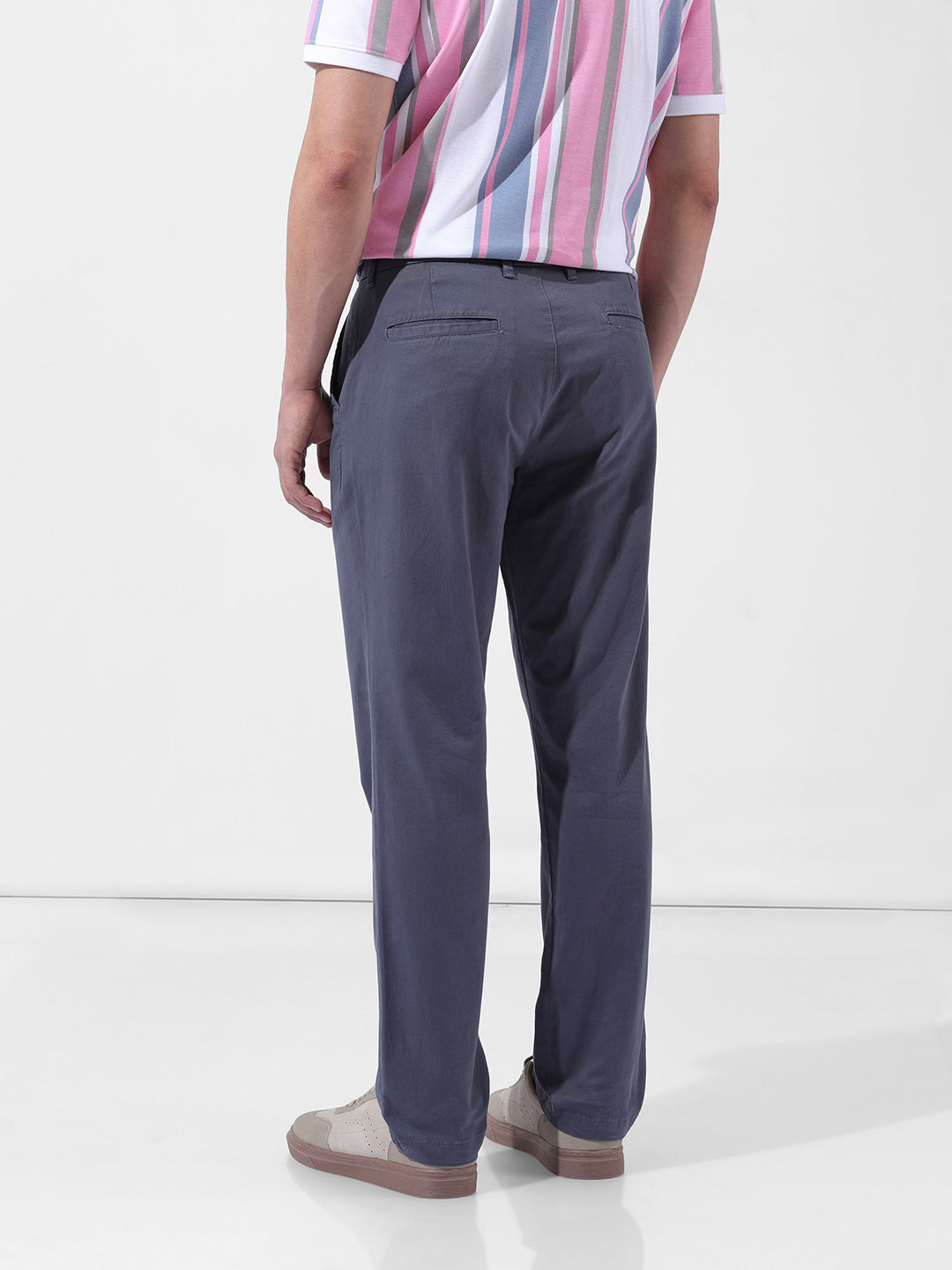 Men's Stone Blue Regular Fit Solid Casual Chinos