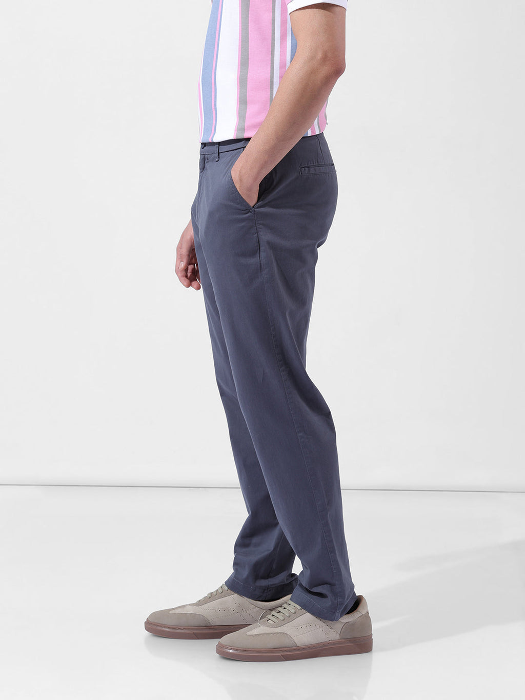 Men's Stone Blue Regular Fit Solid Casual Chinos