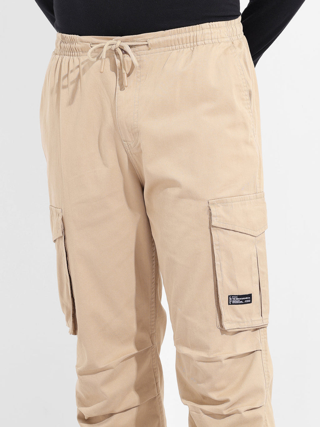 Men's Beige Relaxed Fit Solid Utility Cargo