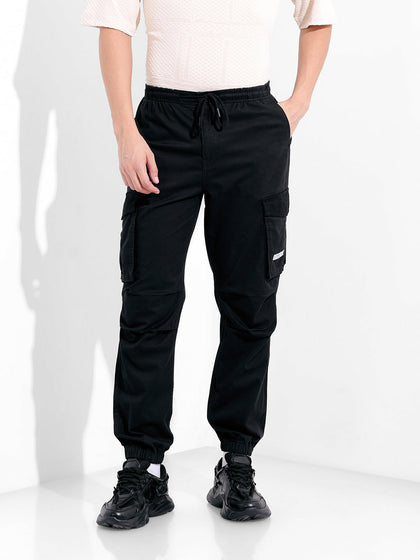 Men's Black Relaxed Fit Solid Utility Cargo