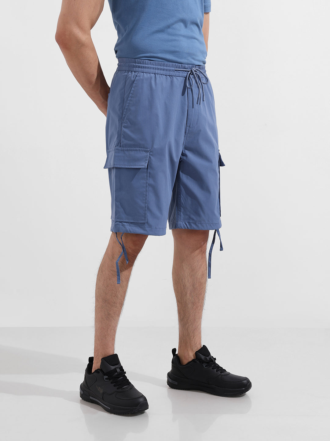 Men's Elemental Blue Relaxed Fit Textured Utility Shorts