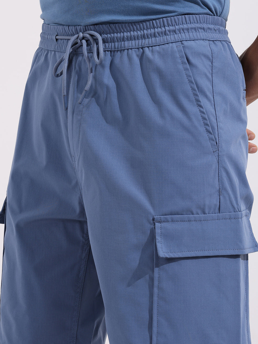 Men's Elemental Blue Relaxed Fit Textured Utility Shorts