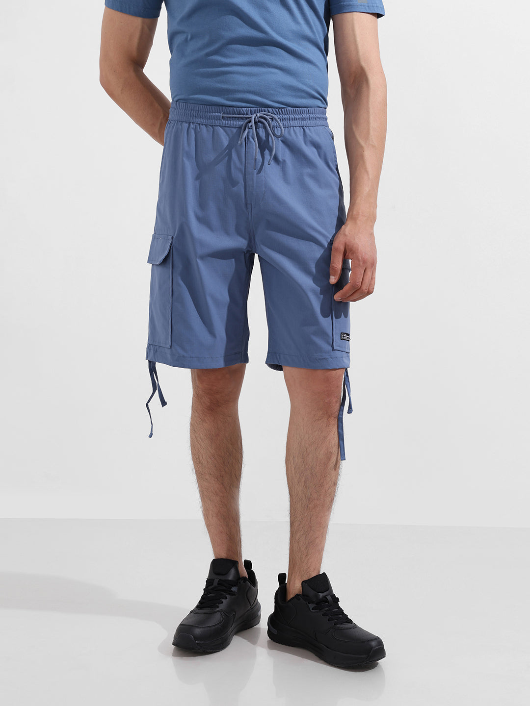 Men's Elemental Blue Relaxed Fit Textured Utility Shorts