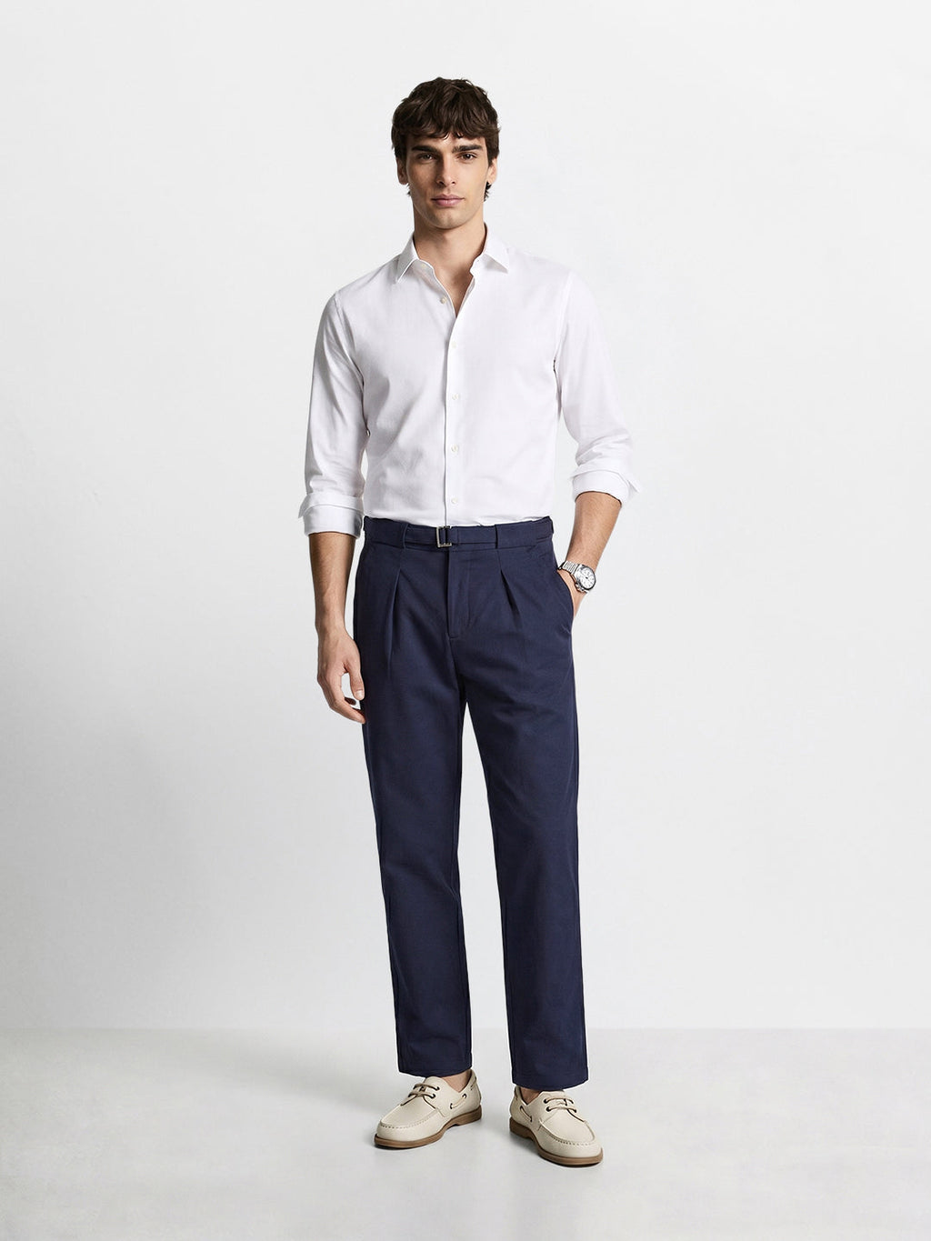 Men's Navy Blue Regular Fit Solid Casual Trousers