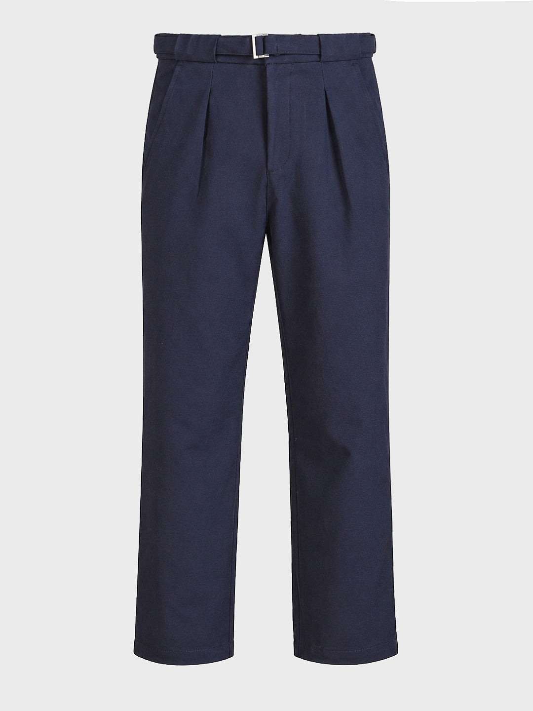 Men's Navy Blue Regular Fit Solid Casual Trousers