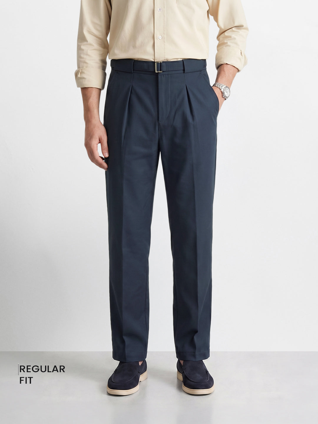 Men's Grey Regular Fit Solid Casual Trousers