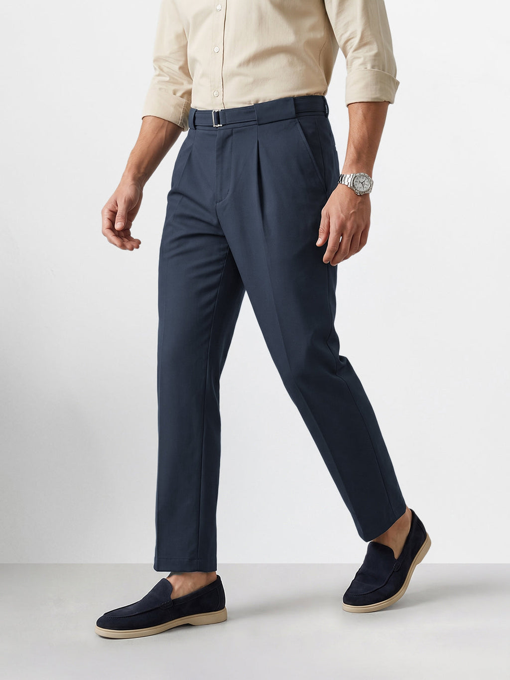 Men's Grey Regular Fit Solid Casual Trousers