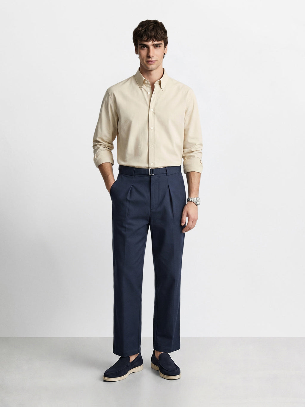 Men's Grey Regular Fit Solid Casual Trousers