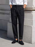 Men's Black Regular Fit Solid Casual Trousers