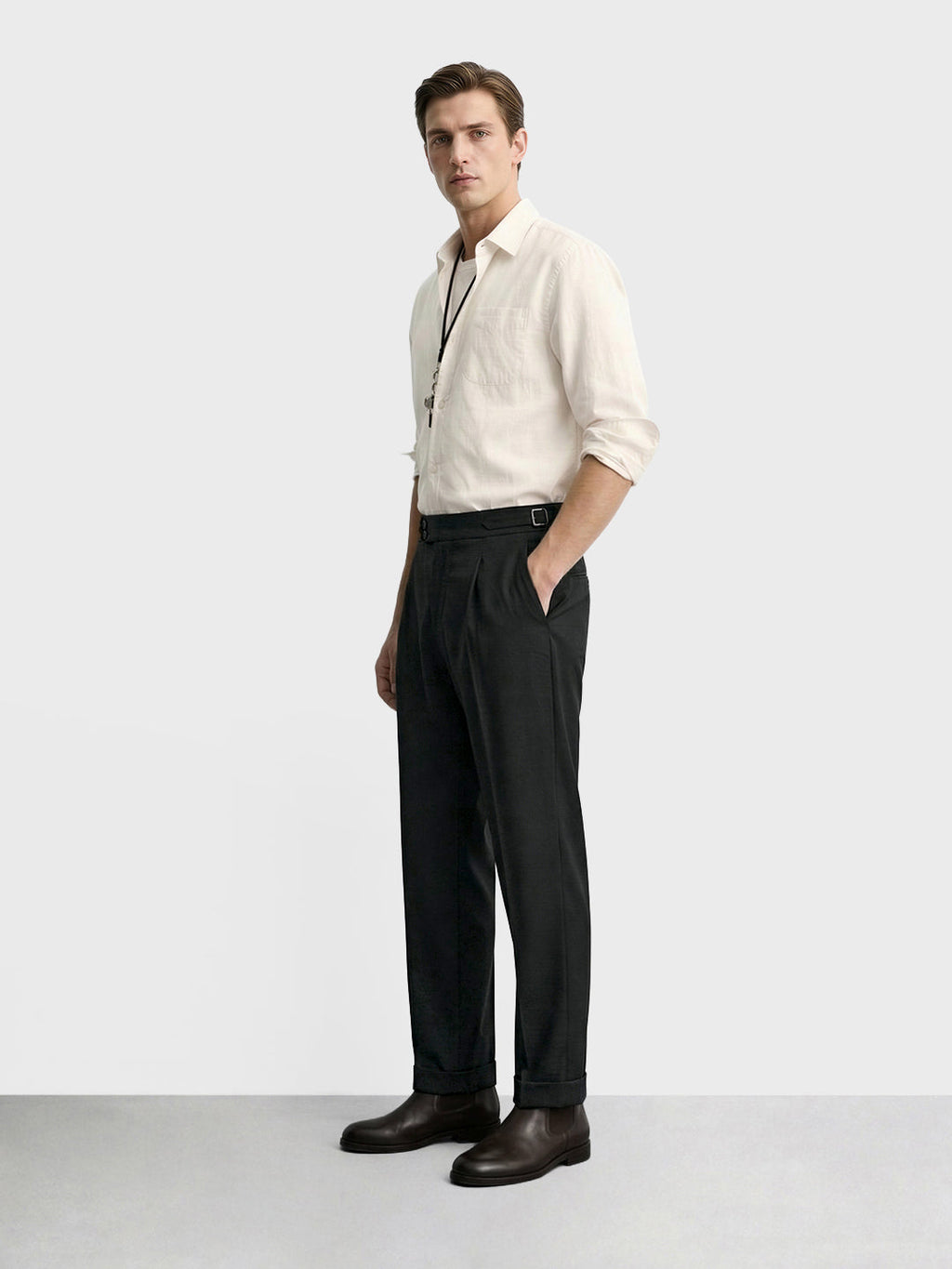 Men's Khaki Regular Fit Solid Casual Trousers