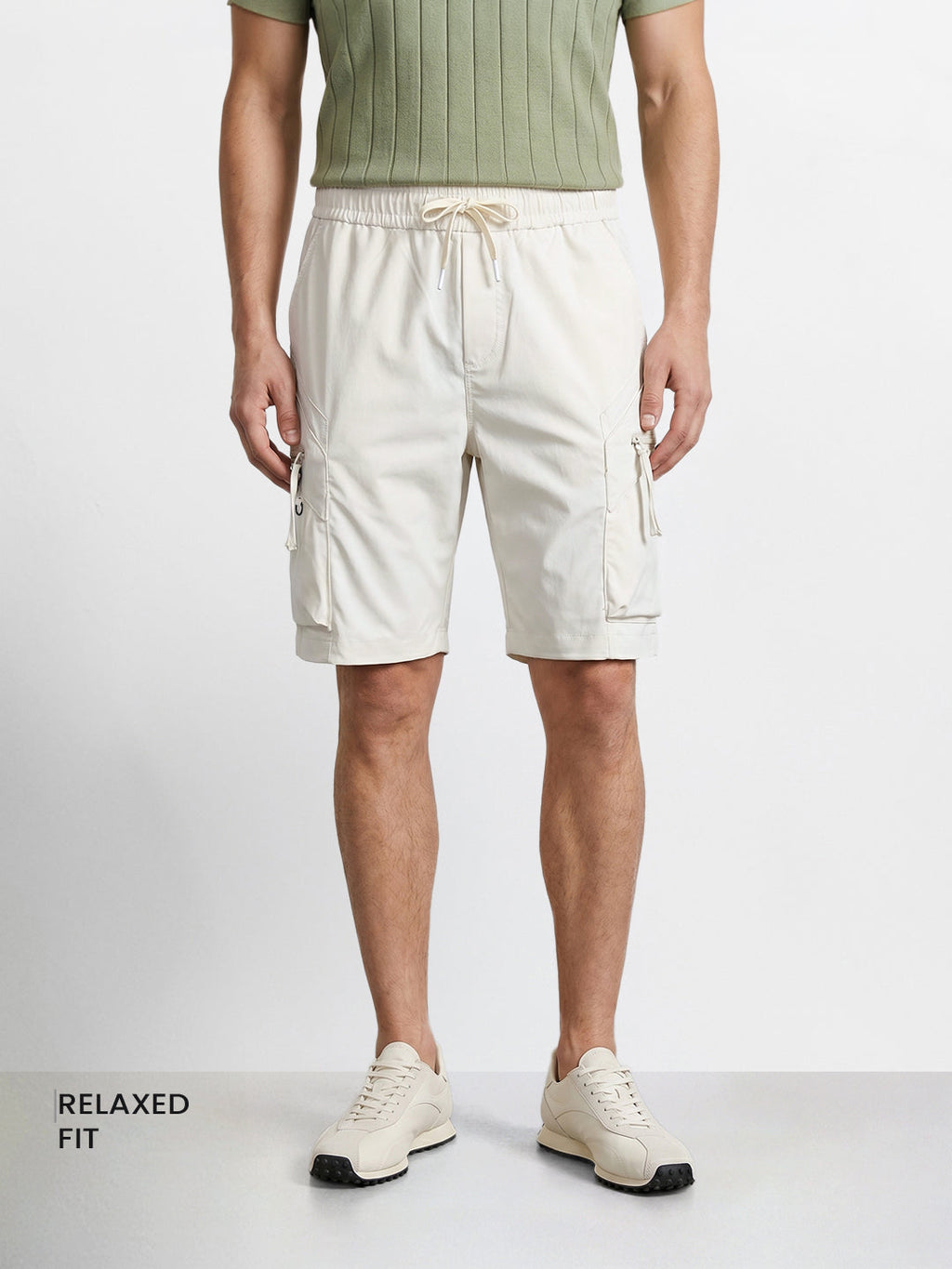 Men's White Relaxed Fit Solid Utility Shorts