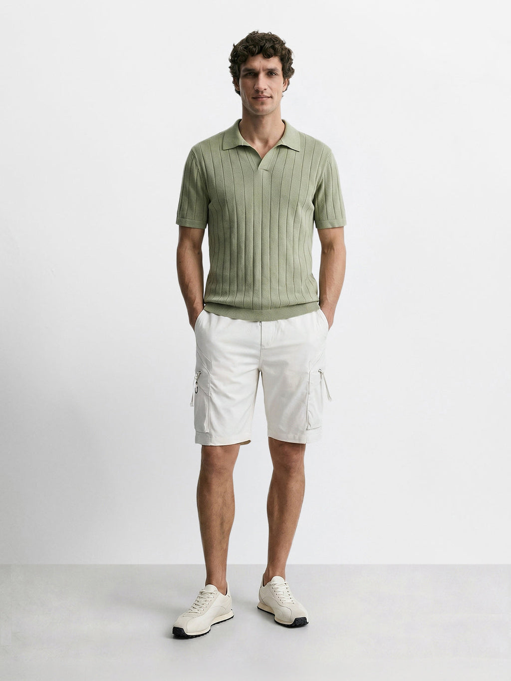 Men's White Relaxed Fit Solid Utility Shorts