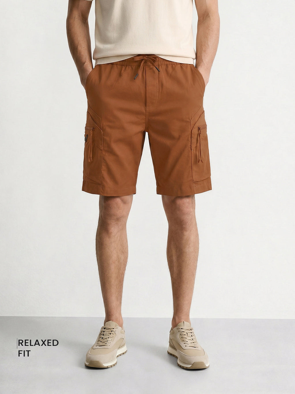 Men's Brown Relaxed Fit Solid Utility Shorts