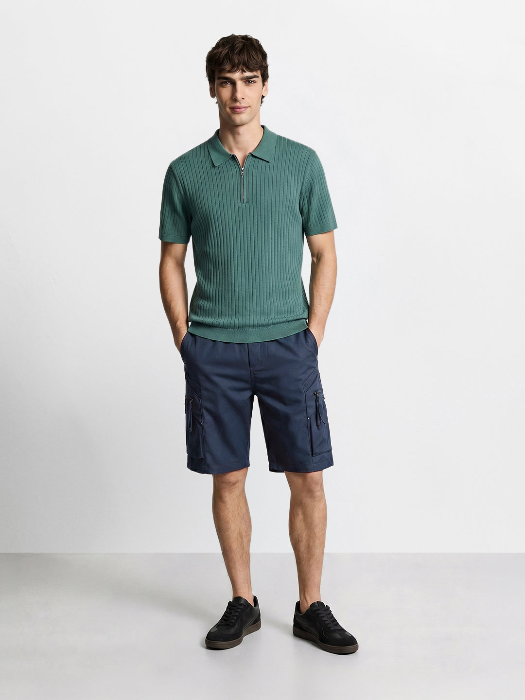 Men's Navy Blue Relaxed Fit Solid Utility Shorts