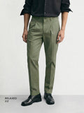 Men's Green Relaxed Fit Solid Casual Trousers