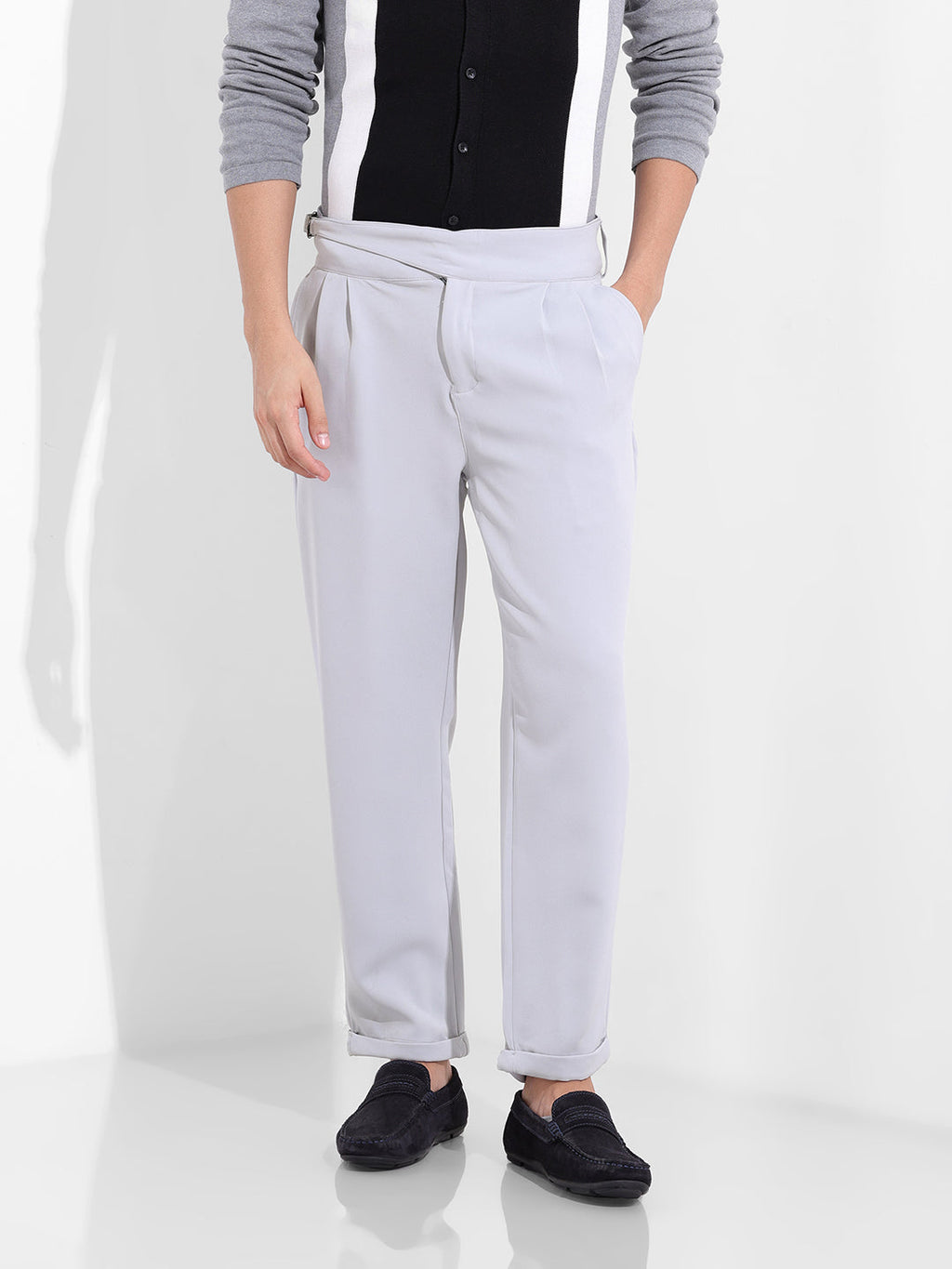 Men's Steel grey Regular Fit Solid Casual Trouser