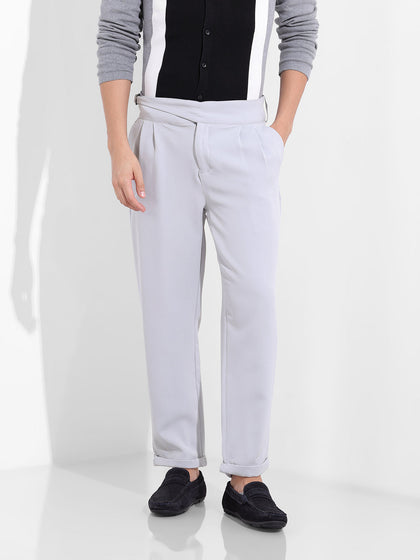 Men's Steel grey Regular Fit Solid Casual Trouser