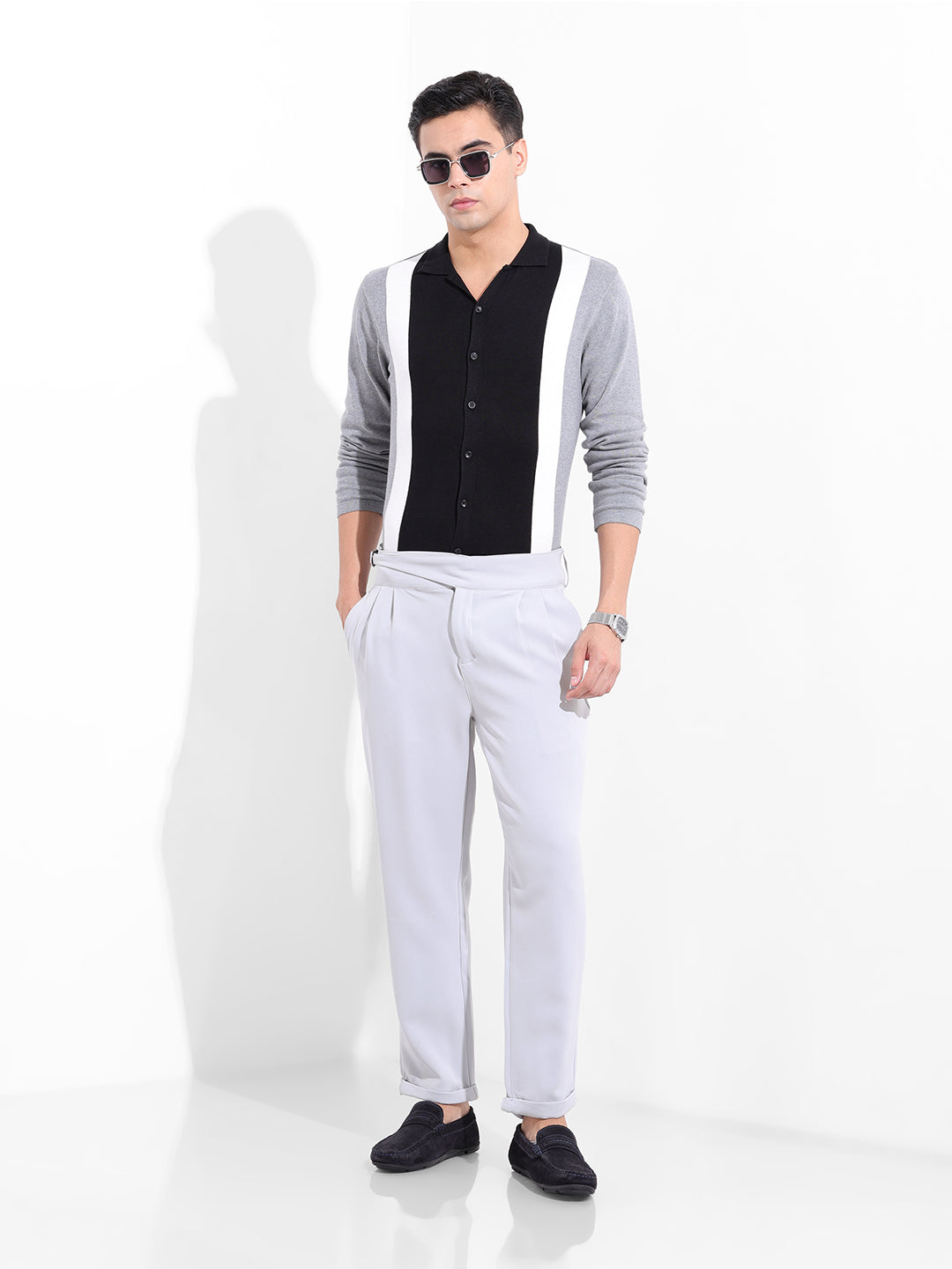 Men's Steel grey Regular Fit Solid Casual Trouser