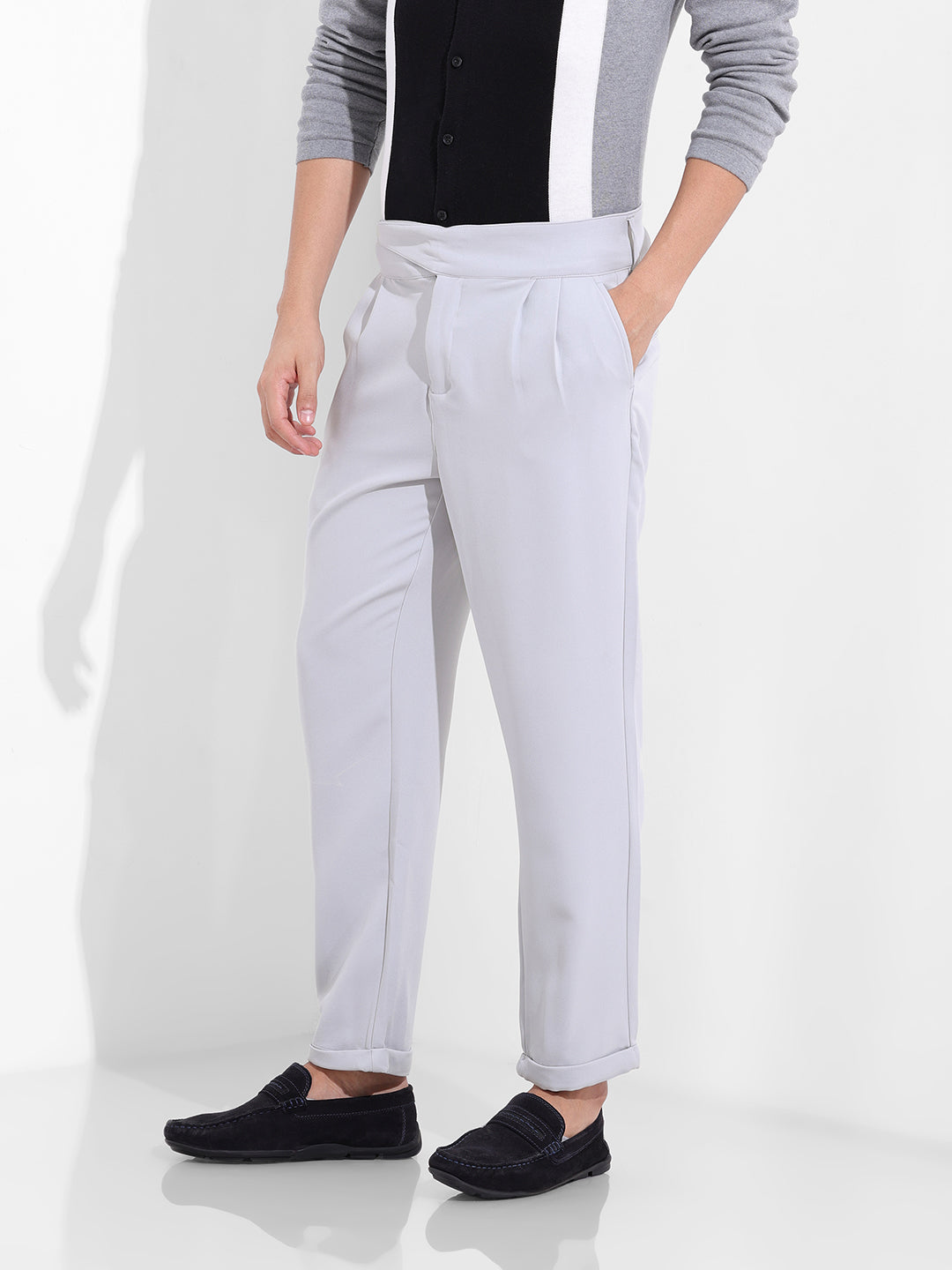 Men's Steel grey Regular Fit Solid Casual Trouser