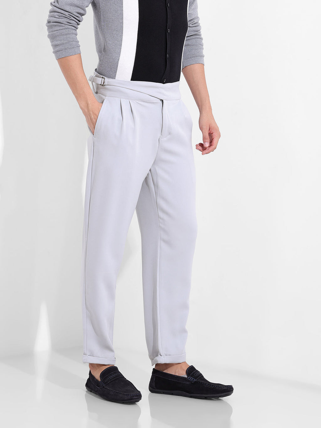 Men's Steel grey Regular Fit Solid Casual Trouser