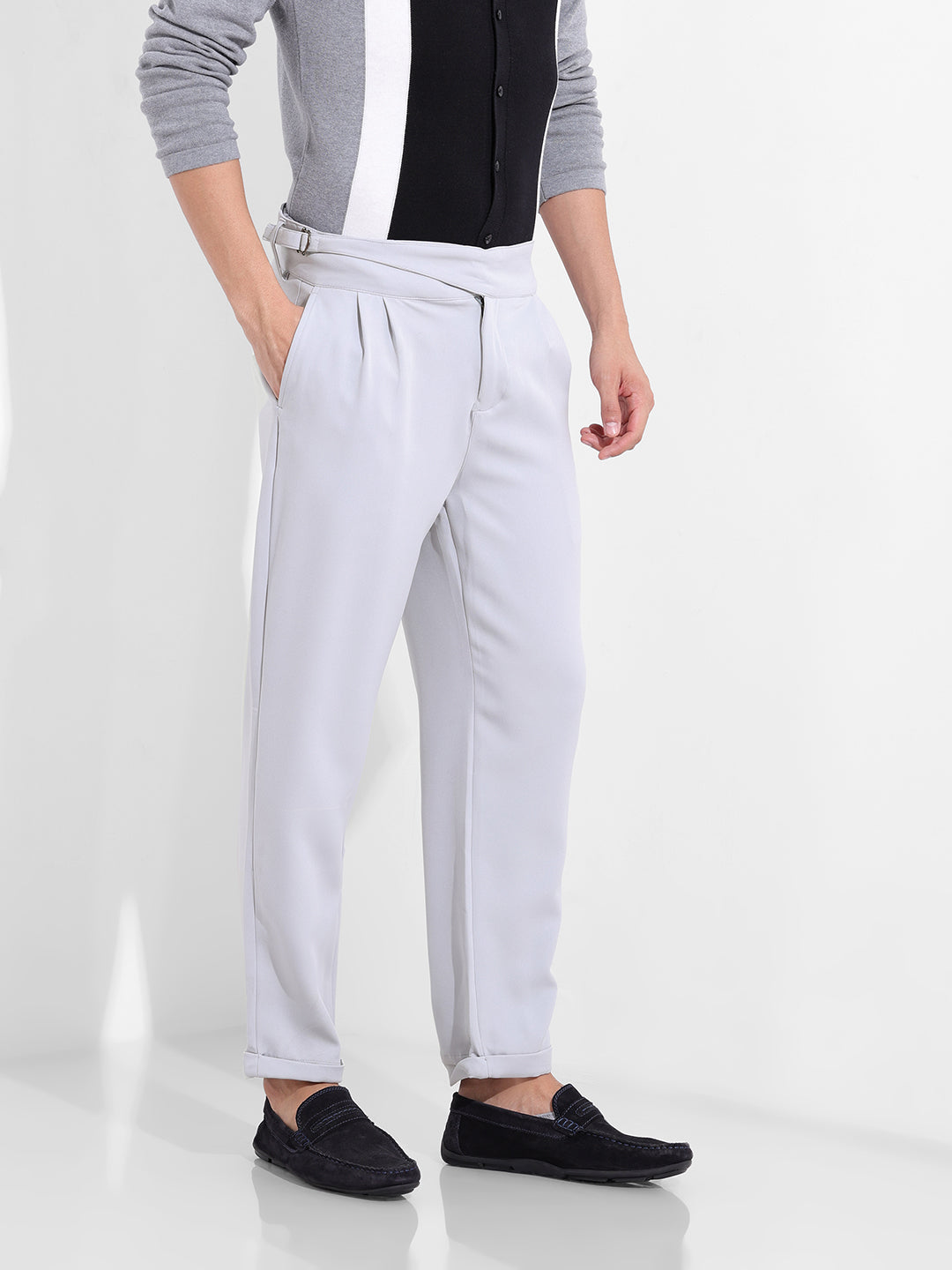 Men's Steel grey Regular Fit Solid Casual Trouser