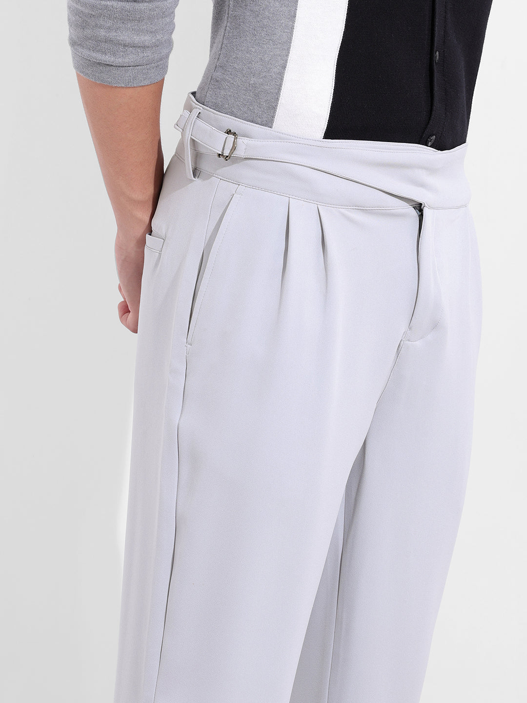 Men's Steel grey Regular Fit Solid Casual Trouser