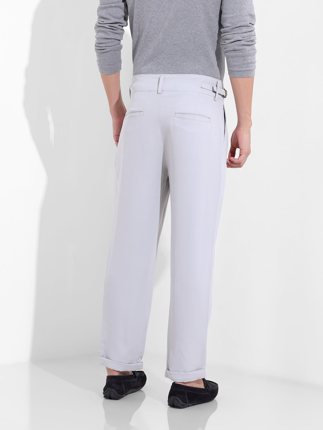 Men's Steel grey Regular Fit Solid Casual Trouser