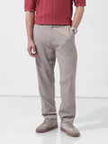 Men's Grey Regular Fit Solid Casual Trouser