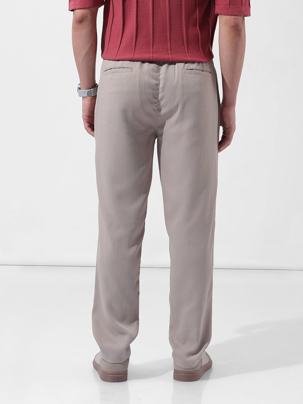 Men's Grey Regular Fit Solid Casual Trouser