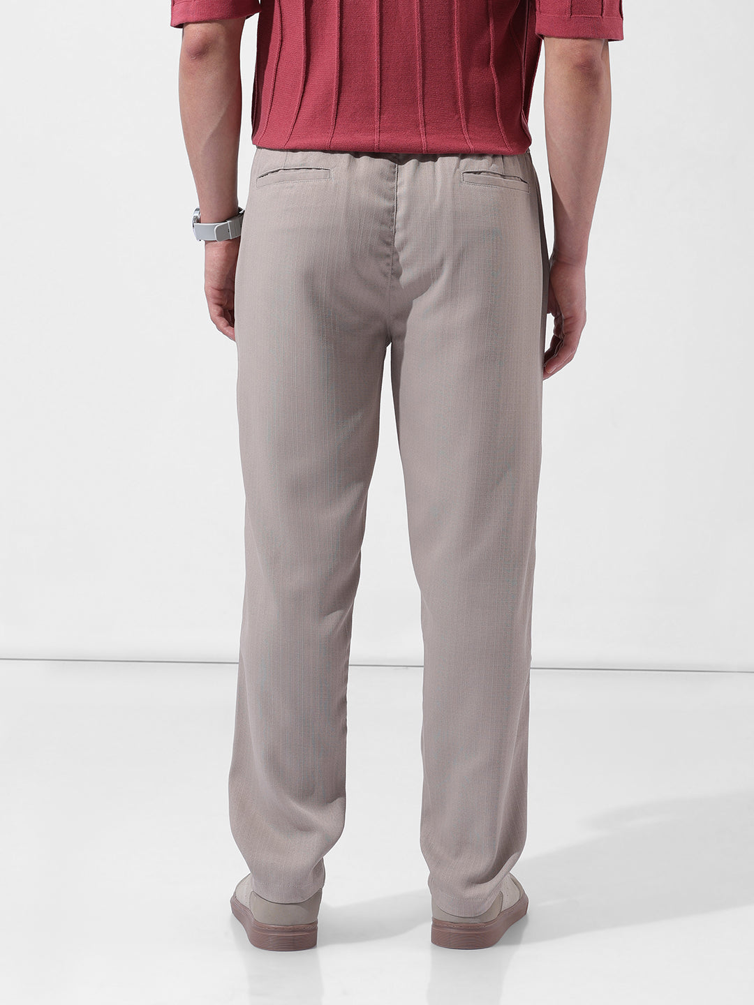 Men's Grey Regular Fit Solid Casual Trouser