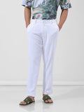 Men's White Regular Fit Solid Casual Trouser