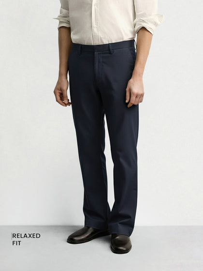 Men's Navy Regular Fit Casual Trousers