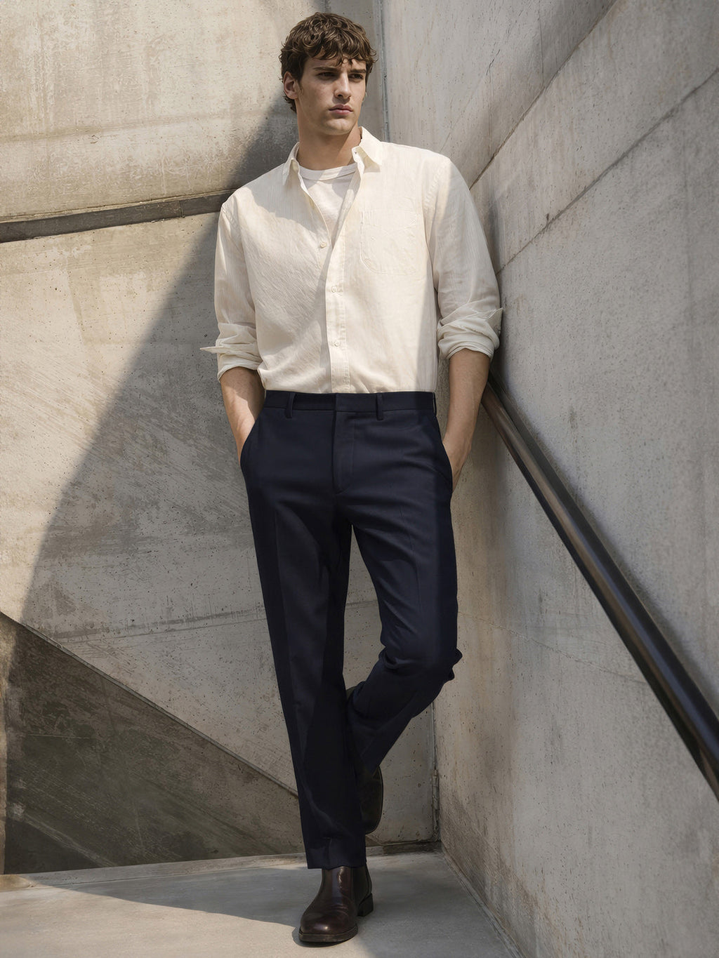 Men's Navy Regular Fit Casual Trousers