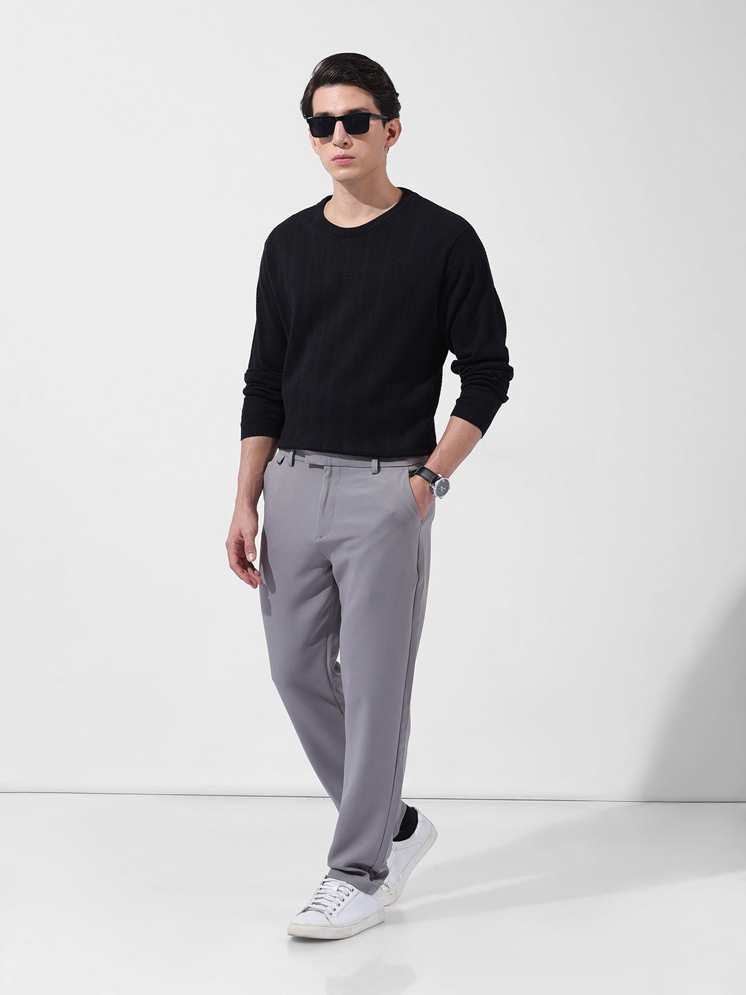 Men's Cloud Grey Slim Fit Solid Casual Trouser