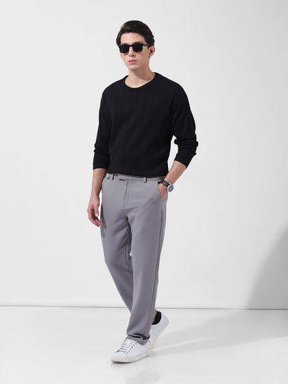 Men's Cloud Grey Slim Fit Solid Casual Trouser