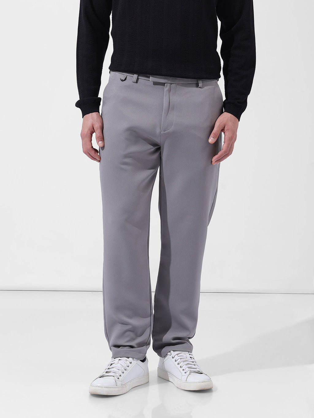 Men's Cloud Grey Slim Fit Solid Casual Trouser